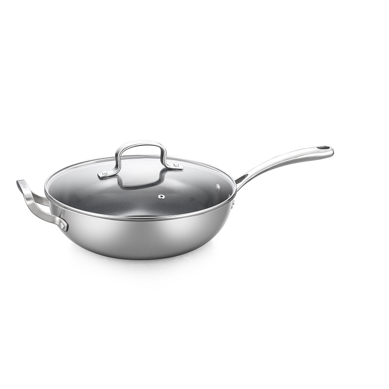 Triple stainless steel fry pan